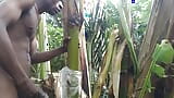 Hombre todo solo en el bosque y hacer que el plátano sea esposa y follar en él snapshot 3