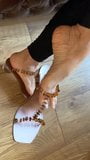 Asian mature feet soles in open heels snapshot 7