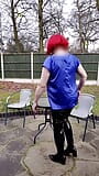 TV cumslut Nottstvslut in the garden satin blouse and tight pvc leggings snapshot 3