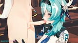 ユーラローレンス変態原神インパクトフェラチオと後背位セックスMMD 3D-GIDDORA-青い髪の色編集Smixix snapshot 3