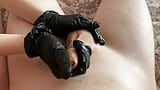 Sexy handjob with oil in black gloves snapshot 3