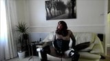 Wanking in fishnet body stocking, thigh boots and butt plug snapshot 10