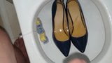 Pissing into Dark Blue Stilettos bought from a bank employee snapshot 8