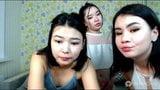 three pretty Japanese friends masturbating in living room snapshot 9