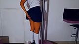 Cute student school girl very horny dancing pole dance with in her institute uniform snapshot 8