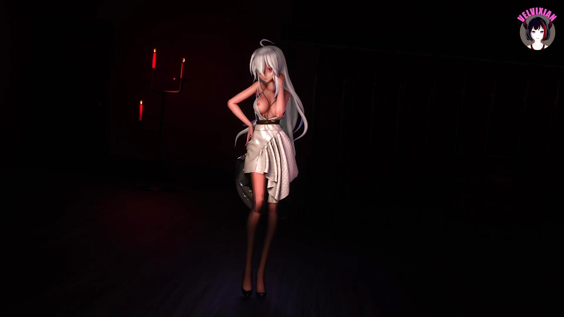 Haku - seksi elbise ve ateşli iç çamaşırıyla dans ediyor + kademeli soyunma (3d hentai)