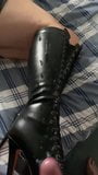 Cumshot over wife's  leather boots snapshot 5