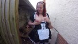 French Maid in stockings and Heels outdoors snapshot 6