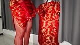 Sis K Crossdresser Masturbation in Red Chinese Dress snapshot 19