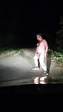 Fat bastard Dennis jerks off in front of his car at night. snapshot 7