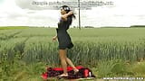 Hotkinkyjo in sexy dress fuck anal huge red dragon dildo from mrhankey & prolapse at the green field snapshot 2