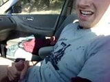 Jerking in the car and unloading over t-shirt snapshot 7