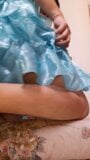 Crossdresser wearing cute satin ruffle party dress snapshot 3