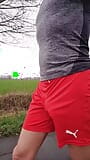 Slender boy jogging provocatively with cockring. Walkers watching me and my bulge in my pants snapshot 3