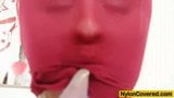 Hot blonde red spandex mask on her face snapshot 9