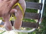 Outdoor Cumshot on soles of flip flop 001 snapshot 7