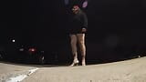 Sissy Mature CD out and about outdoors at night in a parking lot for showing off. snapshot 14