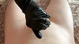 Sexy handjob with oil in black gloves snapshot 11