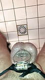 Shower pissing in micro chastity cage with penis plug POV snapshot 10