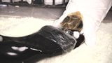 Latex lesbian double hood breath play in a sleeping bag snapshot 9