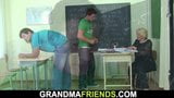 Old grandma teacher takes it from both sides snapshot 7