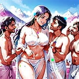 Ai Generasi – Imej Anime Tanpa Ditapis Wanita India Panas Bermain - Naughty Holi snapshot 11