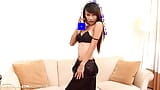 Skinny ladyboy in black dress enjoys solo masturbation on snapshot 3