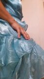 Crossdresser wearing cute satin ruffle party dress snapshot 8