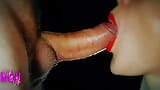 A hot blonde with red lips sucks a hard dick without hands for a long time and tenderly snapshot 7