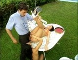 Sandra Romain and friend fuck in the garden in tea time snapshot 10