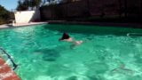 Śliczny owłosiony bz bierze kąpiel w basenie snapshot 5