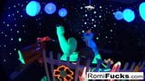 Romi and Dani lesbian black-light fun snapshot 9