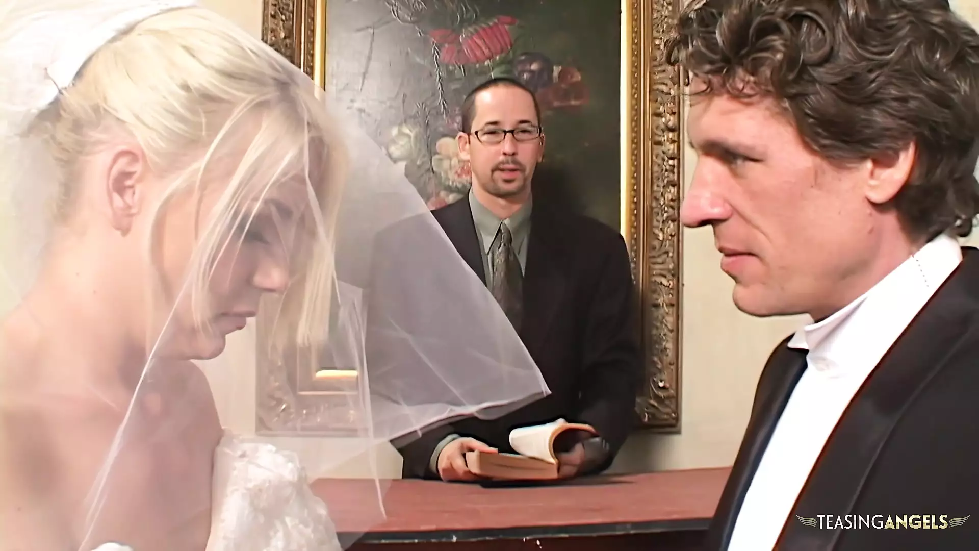 Free watch & Download Blindfolded bride gets surprised by two hard cocks at once