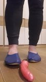 Blue leather gymnastic slipper play with a dildo snapshot 5