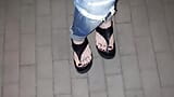 I tempt you with my sexy feet while walking on the street snapshot 6