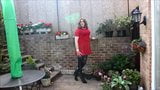 Alison in her red dress and pantyhose - more spunk snapshot 1