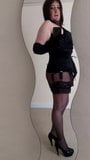 Transvestite in Corset and Stockings Stroking in the Mirror snapshot 2