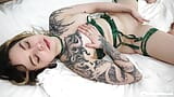 Amazing tattooed chick in green lingerie masturbating snapshot 10