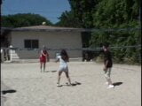 Jugadores de voleibol amateur divirtiéndose después de un juego - cuarteto snapshot 1