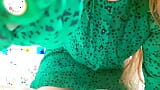 Hot stepsister in green dress and big tits excites herself when parents were not home - LuxuryOrgasm snapshot 5