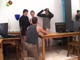Sexy blonde with glasses gangbang in the office snapshot 5