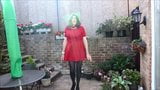 Alison in her red dress and pantyhose - more spunk snapshot 5