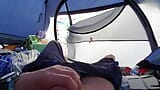 Johnholmesjunior Real risky and public open tent door solo show with cum while camping in BC snapshot 3