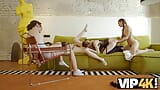 VIP4K. Lesbianas disfrutan de un trío mientras que el chico no puede moverse con las manos esposadas snapshot 20