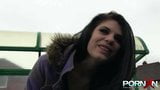 Beautiful brunette babe Lucia Love pissing in public snapshot 6