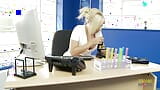 Secretary with blonde hair banging with a coworker in the office snapshot 1