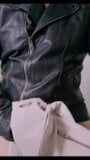 Cumming on friend’s GF's white leather jacket while wearing mine! snapshot 9