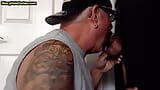Gloryhole tattooed DILF sucks BFs cock in private amateur BJ snapshot 15
