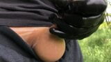 Transparent LATEX sheath pants cumming with GLOVES outdoor snapshot 1