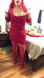 Deanna CD Doll in red dress, strips, dildos, comes! snapshot 3